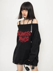 Y2k Gothic Slash Noir Sweater