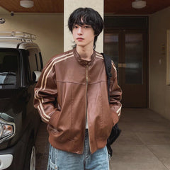 Urban Striped Shoulder Leather Jacket