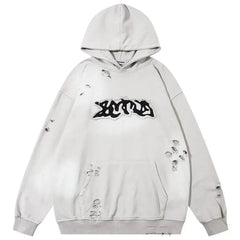 Letter Patch Ripped Hoodie