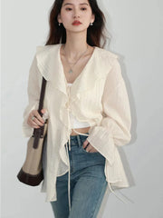 Casual Ruffled Edges Women's Shirt