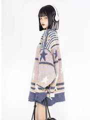 Y2K Starry Strips Oversized Sweater