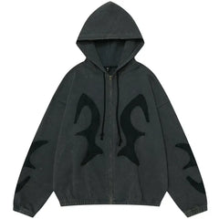Y2K Embroidered Fire Patchs Hoodie