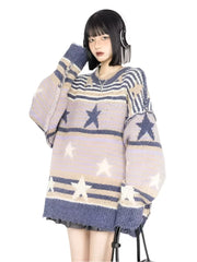 Y2K Starry Strips Oversized Sweater