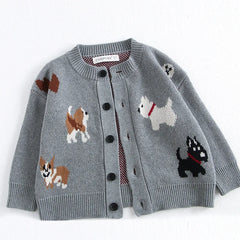 MiniAinis Knitted Cute Dog Pattern Cardigen