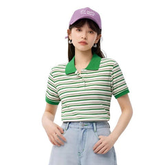 Soft Waffle Striped Polo T-Shirt