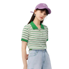 Soft Waffle Striped Polo T-Shirt