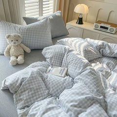 Checkerboard Bedding Set No Comforter Quilt Duvet Cover Pillowcase Flat Sheet Single Queen Size Polyester Bedclothes
