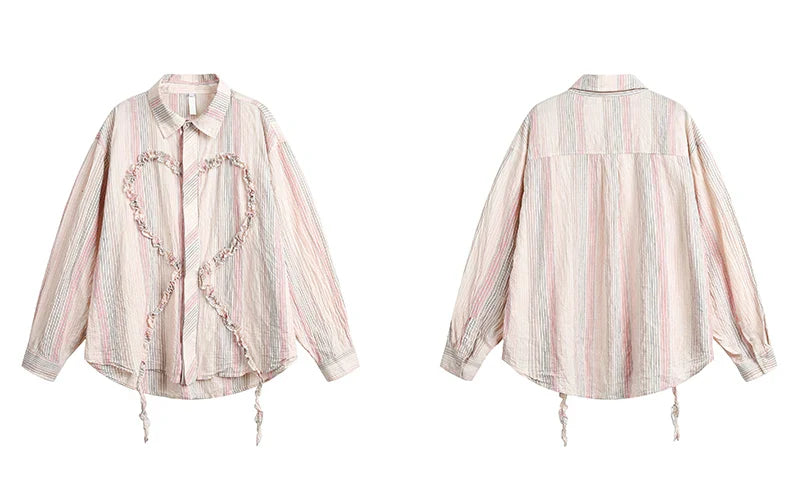 Heart Embroidery Long Sleeve Shirt