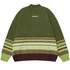 Y2K Knitted Stripe Patchwork Turtleneck Sweater