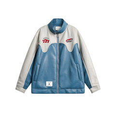 Waterproof Color block Leather Varsity Jacket
