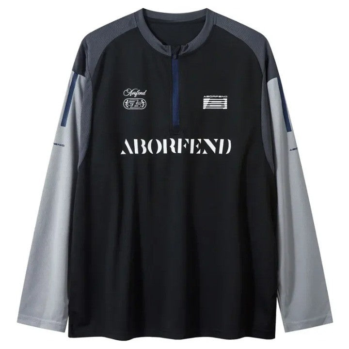 Racing Long Sleeve Zip Up Patchwork T-Shirt