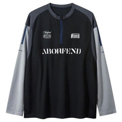 Racing Long Sleeve Zip Up Patchwork T-Shirt