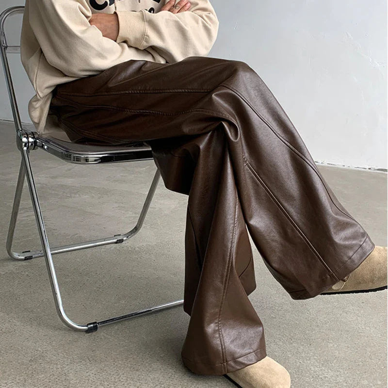 Wide Leg Leather Casual Pants