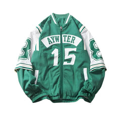 Retro Double-sleeved Green Varsity Jacket