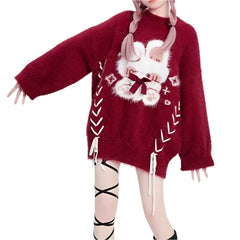 Red Kawaii Knitted Bunny Sweater