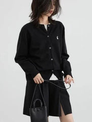 Solid Rabbit Embroidery Knitted Cardigan