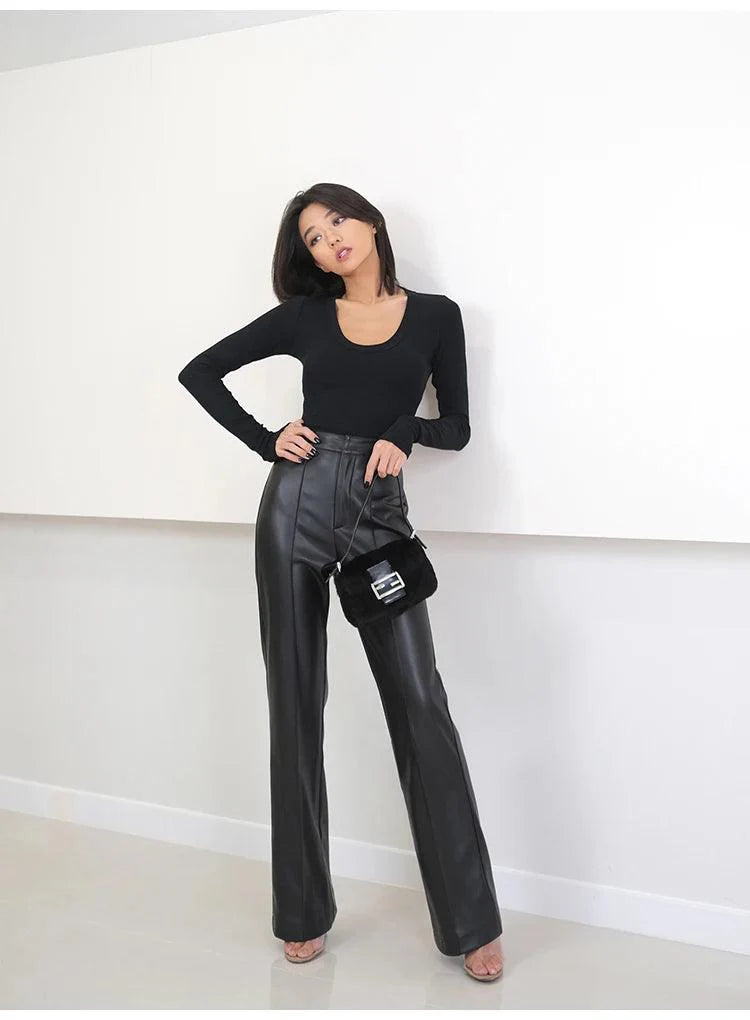 High Waist Black Leather Pant