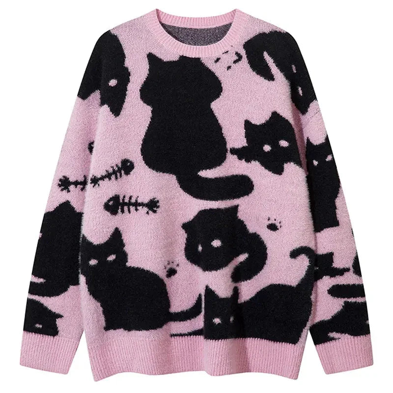 Cat Chaos Fish Knitted Sweater