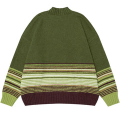 Y2K Knitted Stripe Patchwork Turtleneck Sweater
