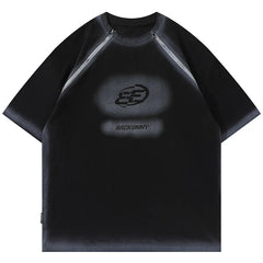 Y2K Double Zipper "BACKONMY" Black Oversized T-Shirt