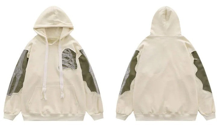 Y2K Skeleton Bones 3D Patchwork Hoodie