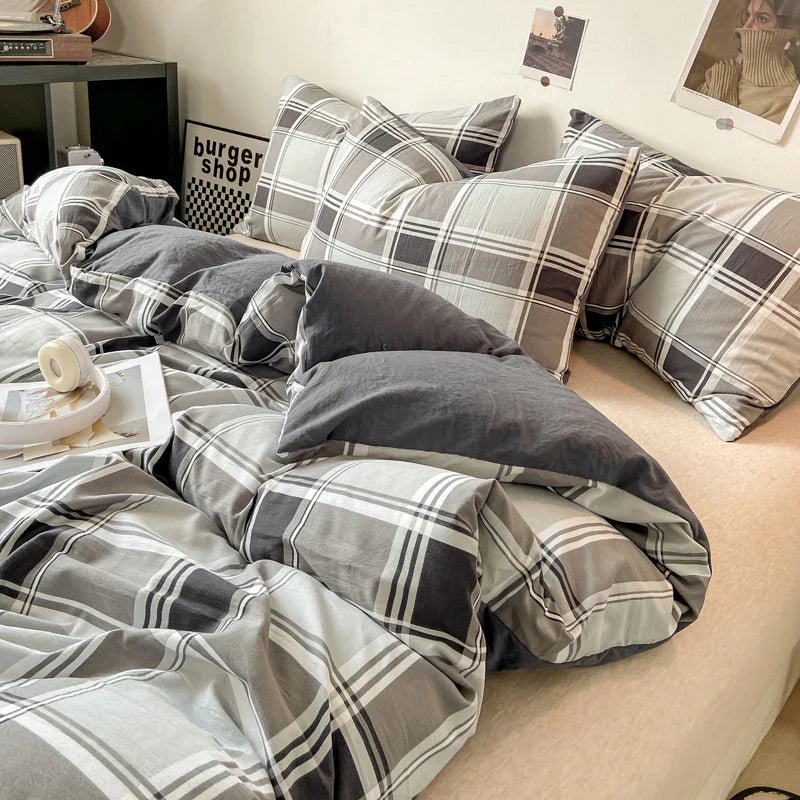 Skin-friendly Quilt Cover Plaid Style Duvet Covers Double Side Bed Cover постельное белье Home Comforter Covers(No Pillowcase)