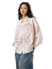Heart Embroidery Long Sleeve Shirt