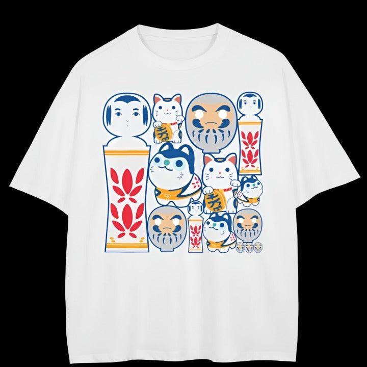 Japanese Cat Graphic Printed T-Shirt