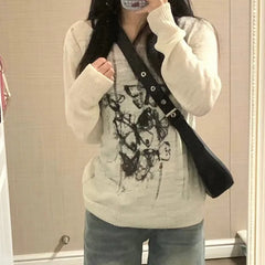 Y2K Abstract Butterfly Sketch Sweater