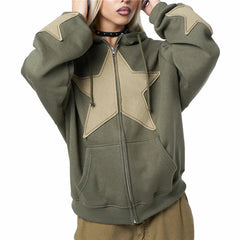 Y2K Star-Patch Zip-Up Hoodie