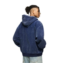 Washed Faded Street Style Corduroy Hooded Jacket