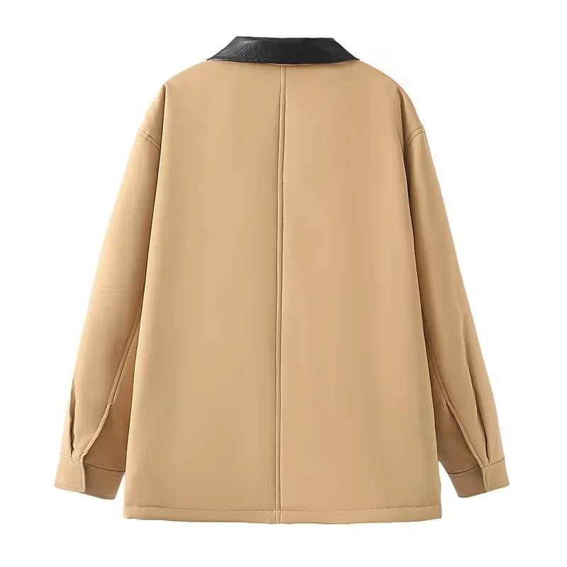 Faux Leather Contrast Sleeve Coat