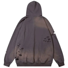 Letter Patch Ripped Hoodie