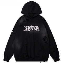 Letter Patch Ripped Hoodie