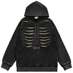 Vancarhell Skeleton Ribcage Acid Wash Hoodie