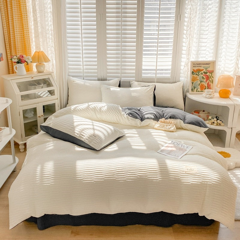 New Bubble Yarn Fabric AB Double-sided Bedding Set Soft Double Duvet Cover Set with Sheets Comfortable Breathable Bedding Sets