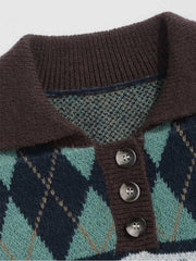 Y2k Geometric Bear Pattern Buttoned Sweaters