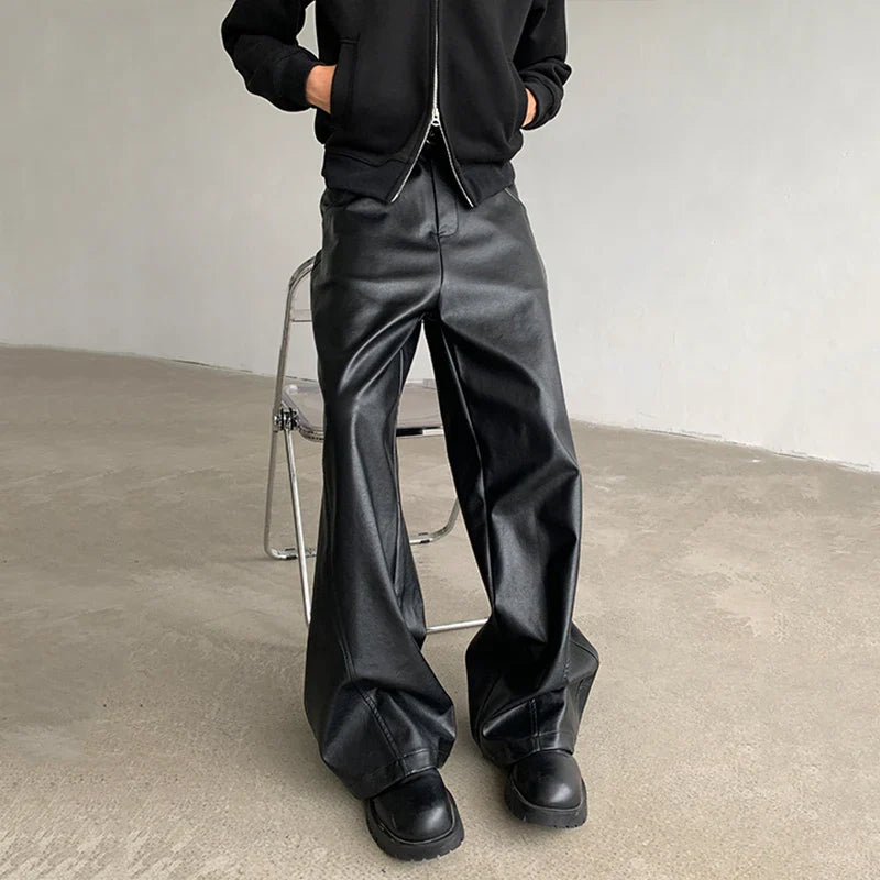 Wide Leg Leather Casual Pants
