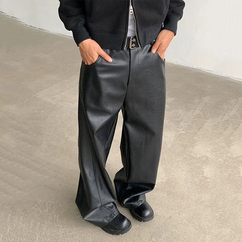 Wide Leg Leather Casual Pants
