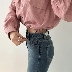 Cropped Denim Buttoned Jacket