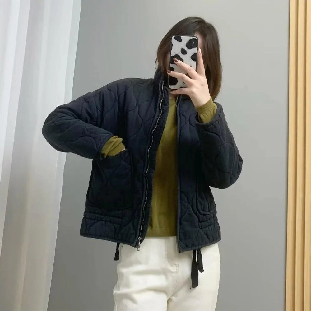 Vintage Pocket Drawstring Women's Coat