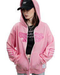 Y2K Pink Letter Art Zip Up Hoodie