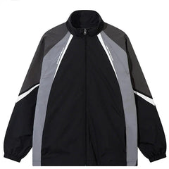 Patchwork Striped Zipper Thin Jacket