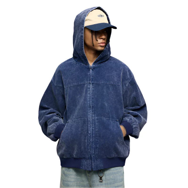 Washed Faded Street Style Corduroy Hooded Jacket