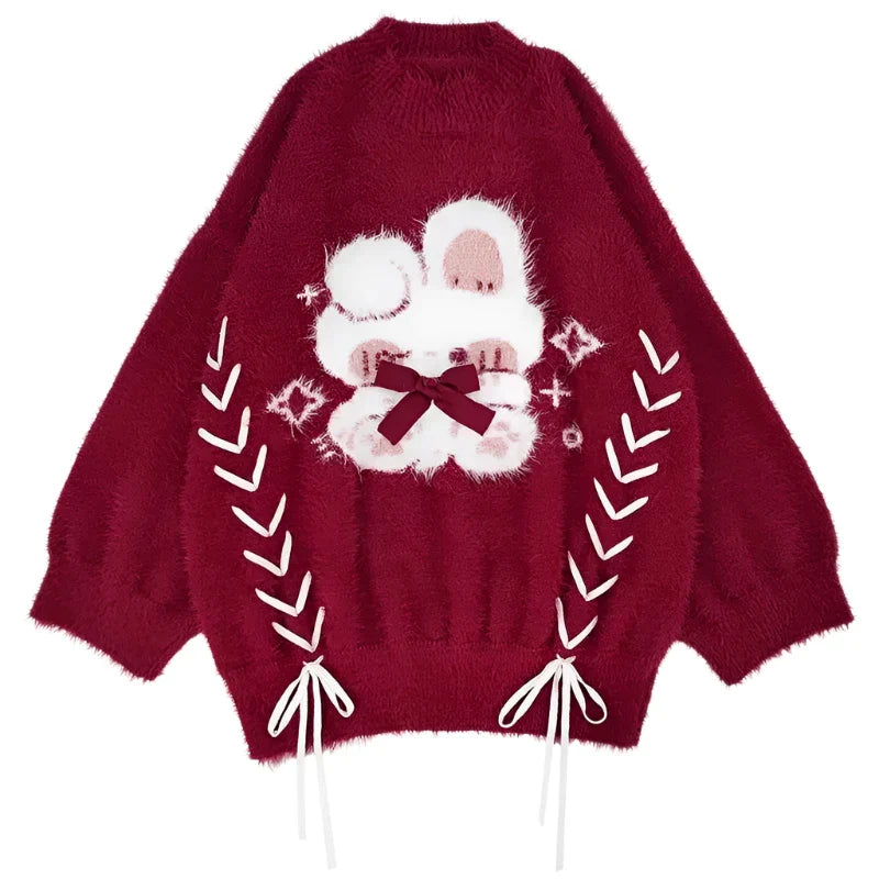 Red Kawaii Knitted Bunny Sweater
