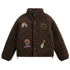 Embroidered Fleece Button-Up Jacket