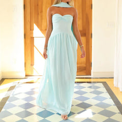 Whimsical Strapless Chiffon Maxi Dress - Flowing with Neck Scarf