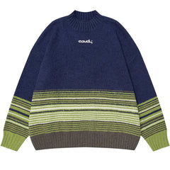 Y2K Knitted Stripe Patchwork Turtleneck Sweater