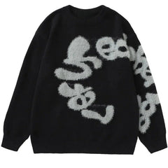Black Fluffy Letter Sweater