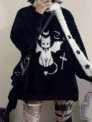 Y2k Demon Dream Cat Knitted Sweater
